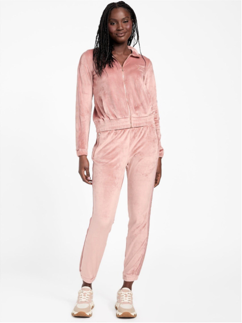 Guess Eco Janess Velour Jogger Set Roasted Chestnut/Rose Gold Large 2PC Set